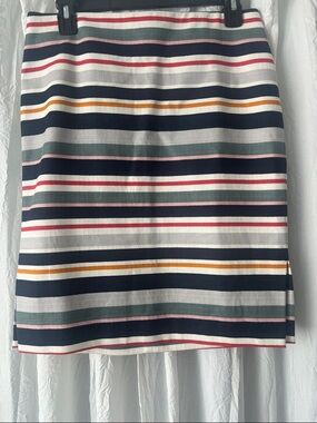 LOFT Navy, White, Pink and Mustard Striped Pencil Skirt